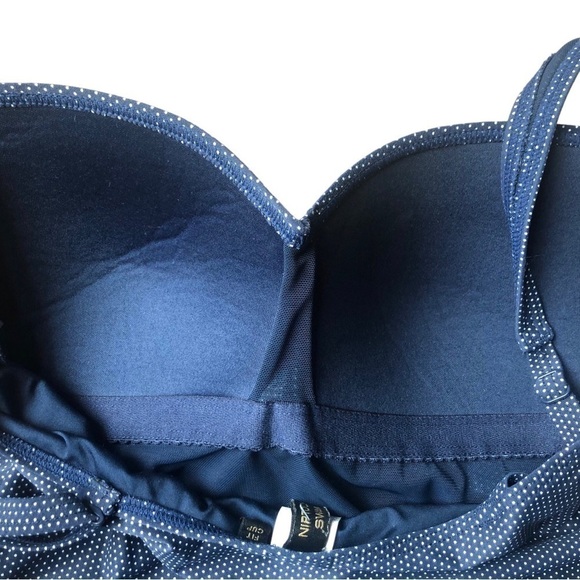 NIPTUCK Navy Pin-Dot Ruched Slimming Swimsuit Sz. 10 Multi Fit Cup Padded Beach - Picture 5 of 7